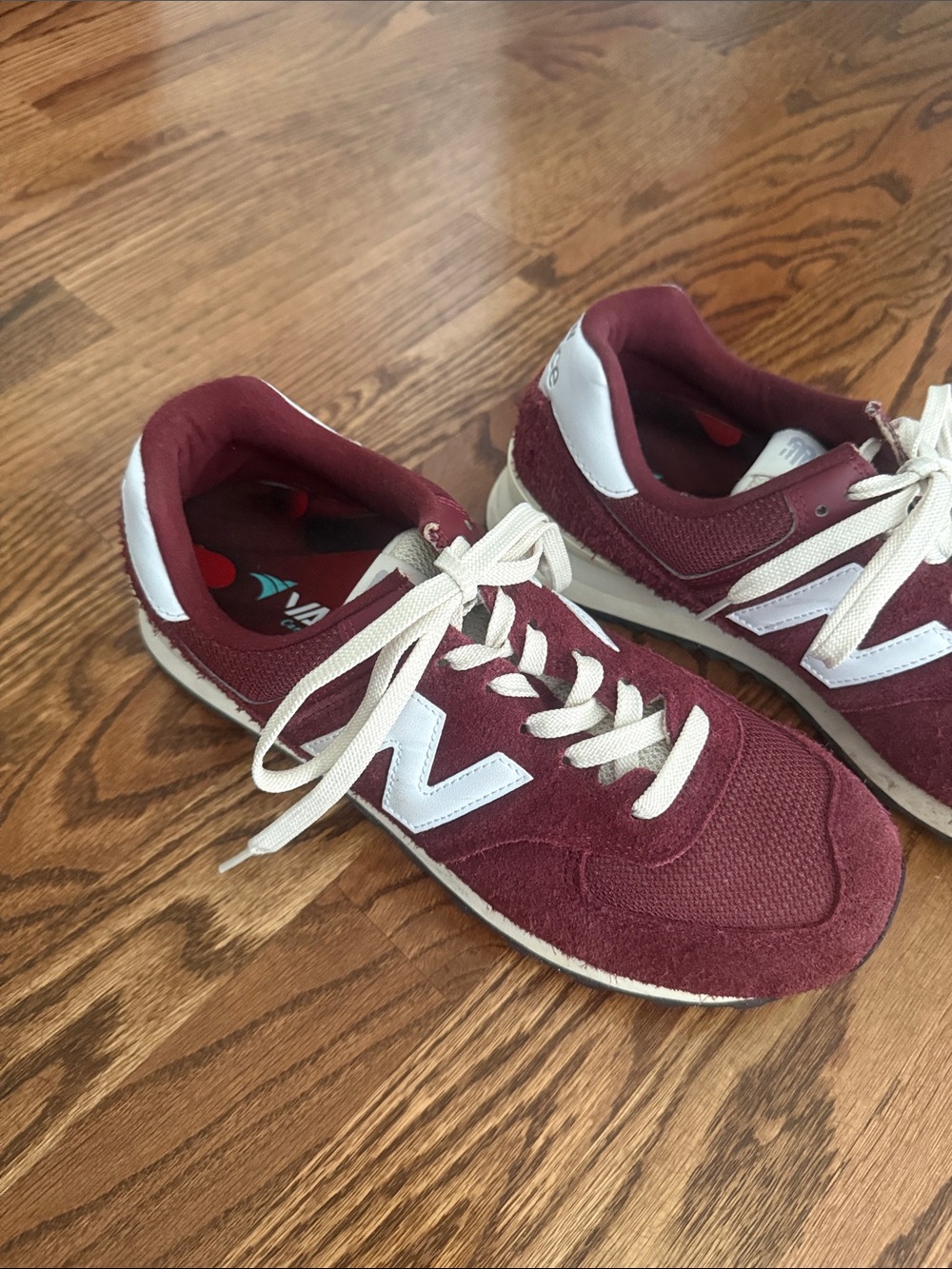 New Balance Maroon Suede Mesh Sneakers with White 'N' Accents - Picture 6 of 12